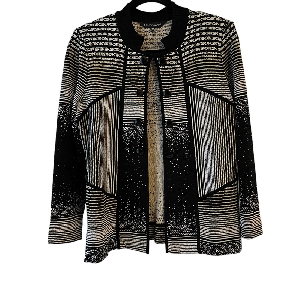 Ming Wang Knit Blazer Tan and Black Size M